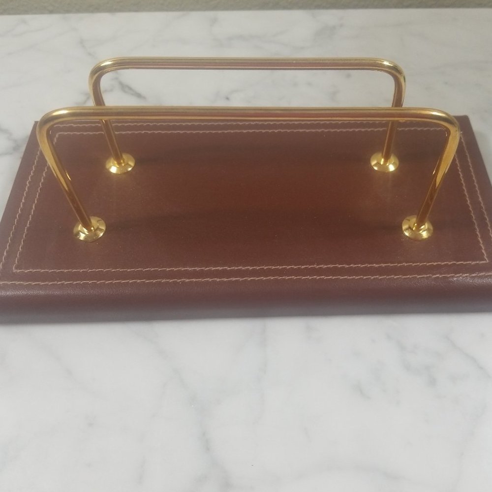 ITALIAN MODERNIST MUNARI LEATHER LETTER DESK MAIL OFFICE ORGANIZER DESK HOLDER